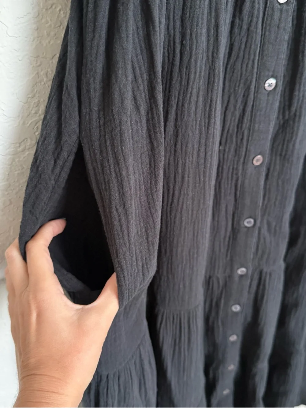 Madewell Black Cotton Gauzy Tiered Midi Dress Size 6 Boho Button Front Resort - Picture 4 of 6